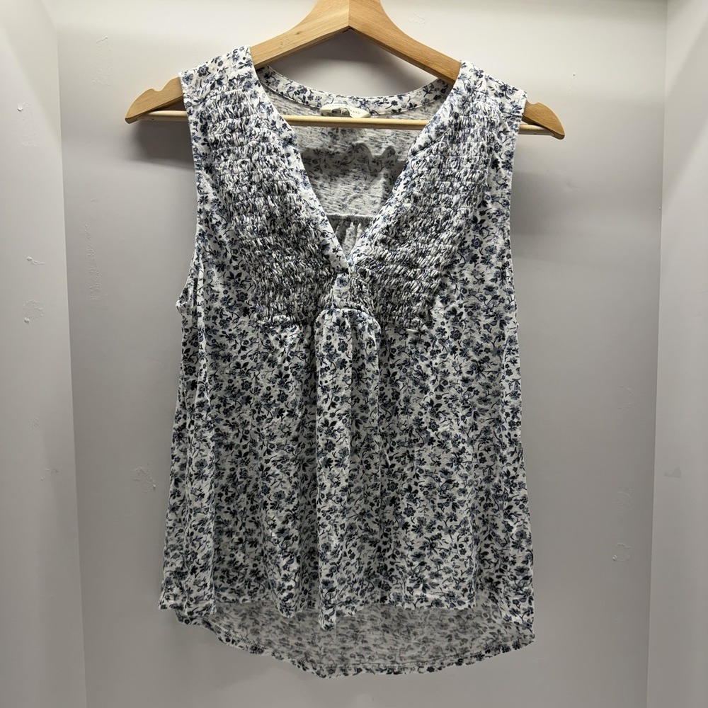 Lucky Brand Women's Floral Tank Top, Summer, Casual, V-neck, Blue/White, XS
